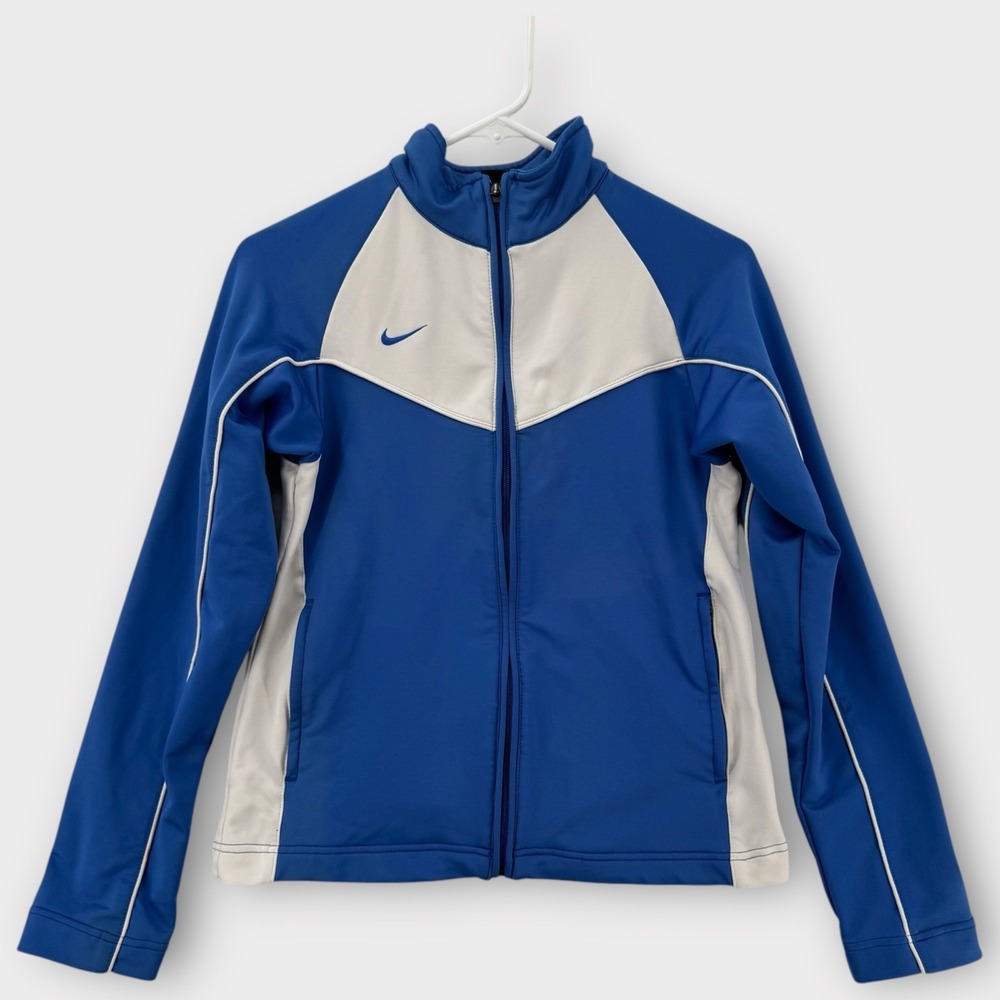 Nike Team Jacket Womens XS Dri-Fit Blue White Full Zip Track Activewear Warm Up